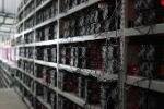Rows of mining servers humming in an industrial-scale mining farm