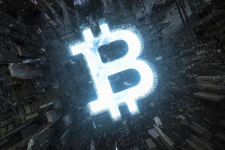 A vibrant depiction of Bitcoin mining operations, highlighting the digital coins and powerful rigs in action